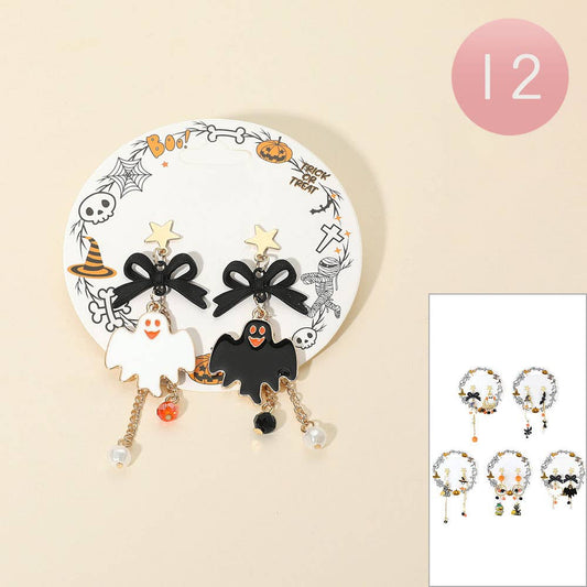 12Pairs - Mismatch Halloween Drop Earrings