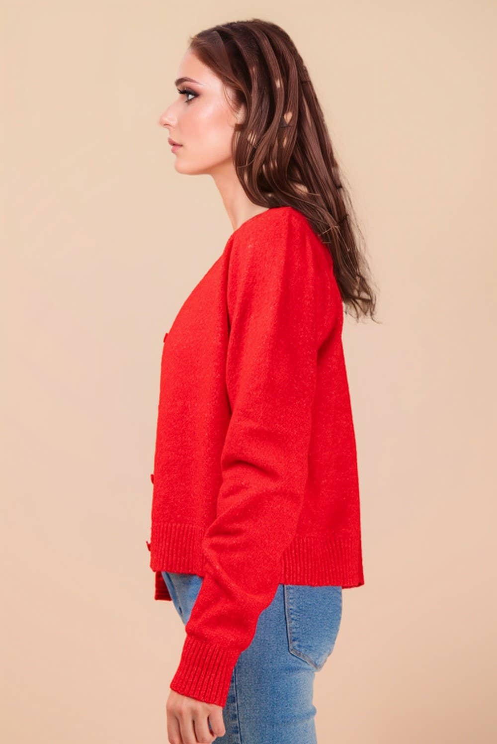 12W3475N-Print & Solid Soft Knit Sweater Cardigan