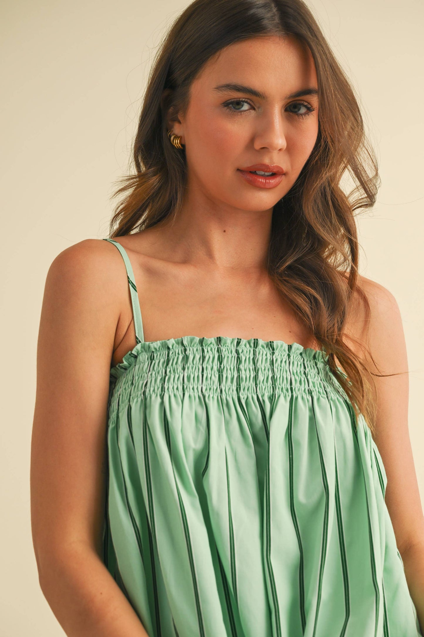 IST5891 STRIPED SLEEVELES TUNIC TOP AND SHORTS SET