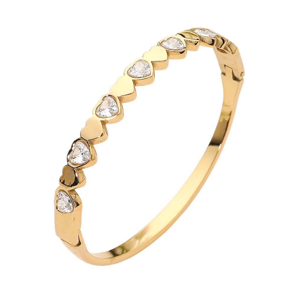 SECRET BOX_Stainless Steel Heart Crystal Hinged Bangle Bracelet