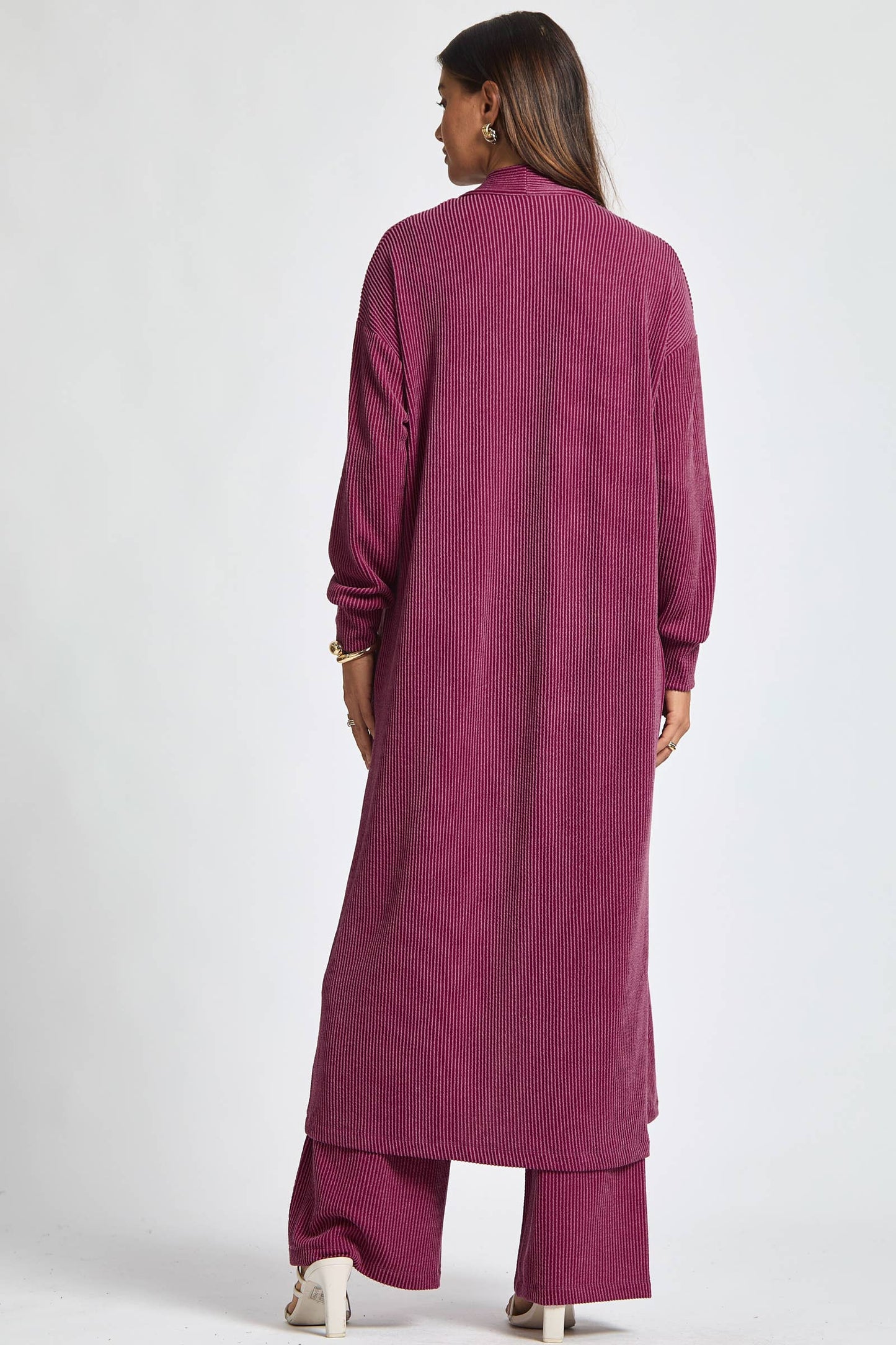 Longline Cardigan + Relaxed Pants 2 Piece: RED / S
