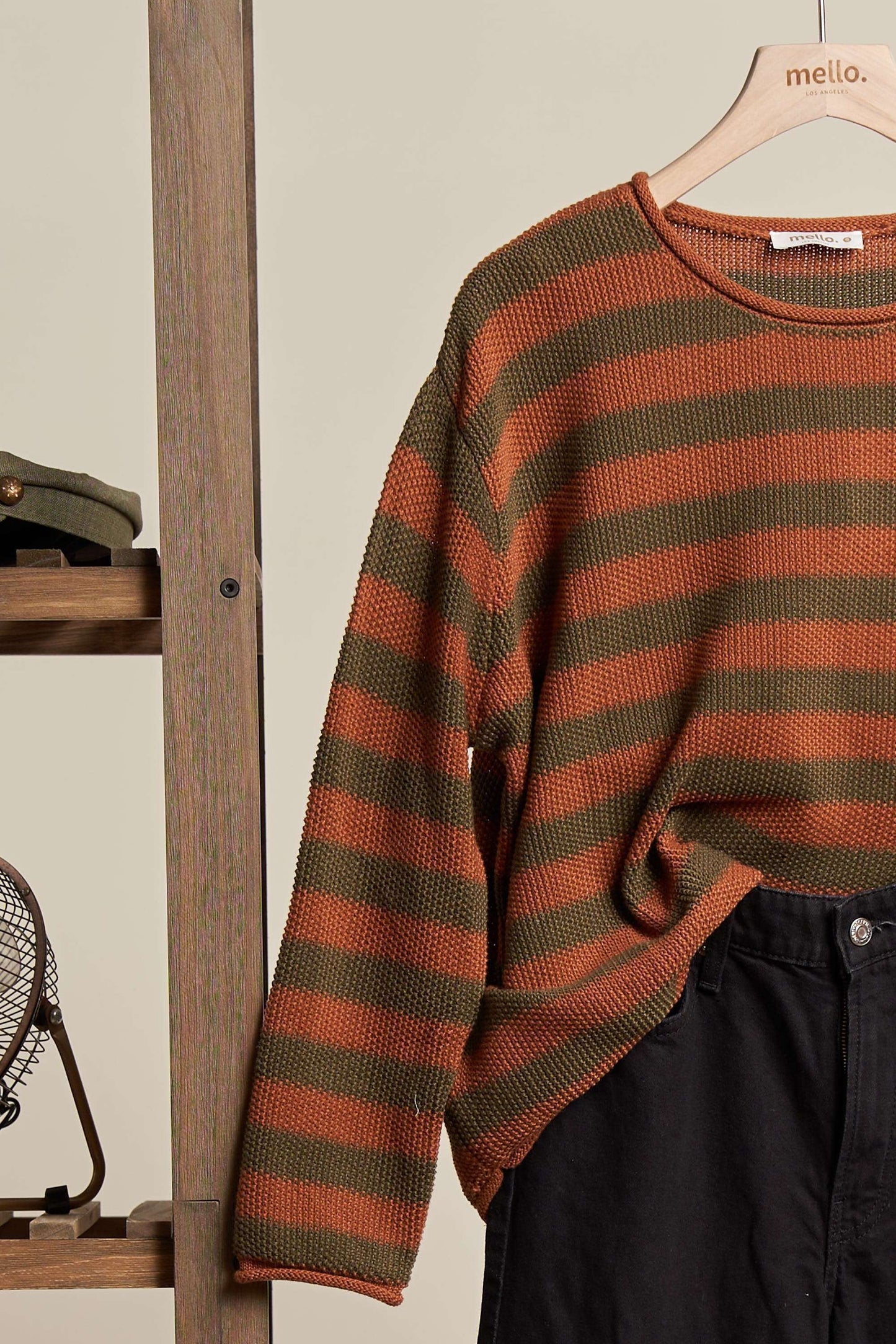 Casual Striped Sweater: Rust / M
