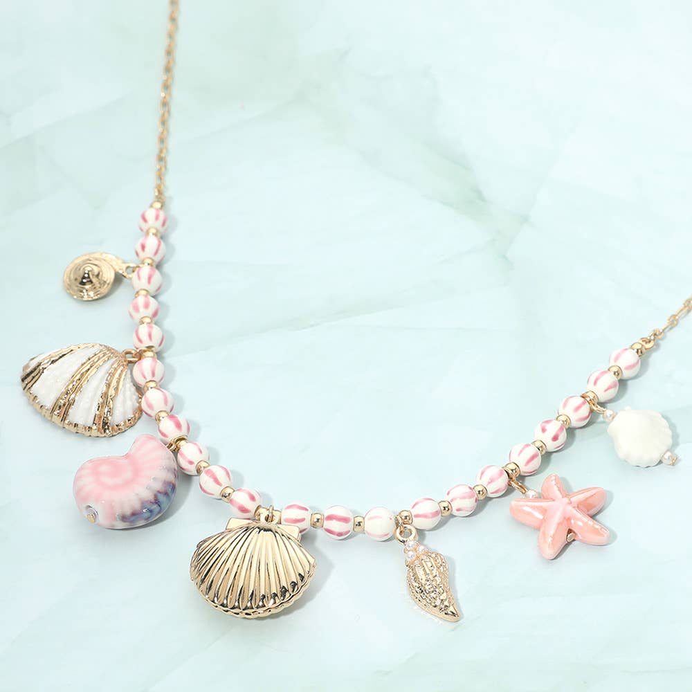 J12. Ocean Inspired Pendant Coastal Charm Beaded Necklace