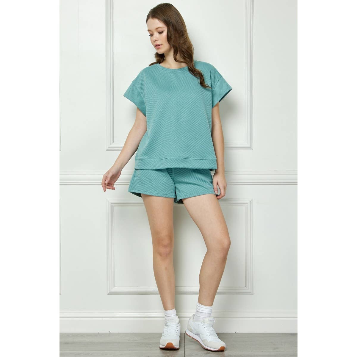 Patterned French Terry Short Sleeve Top