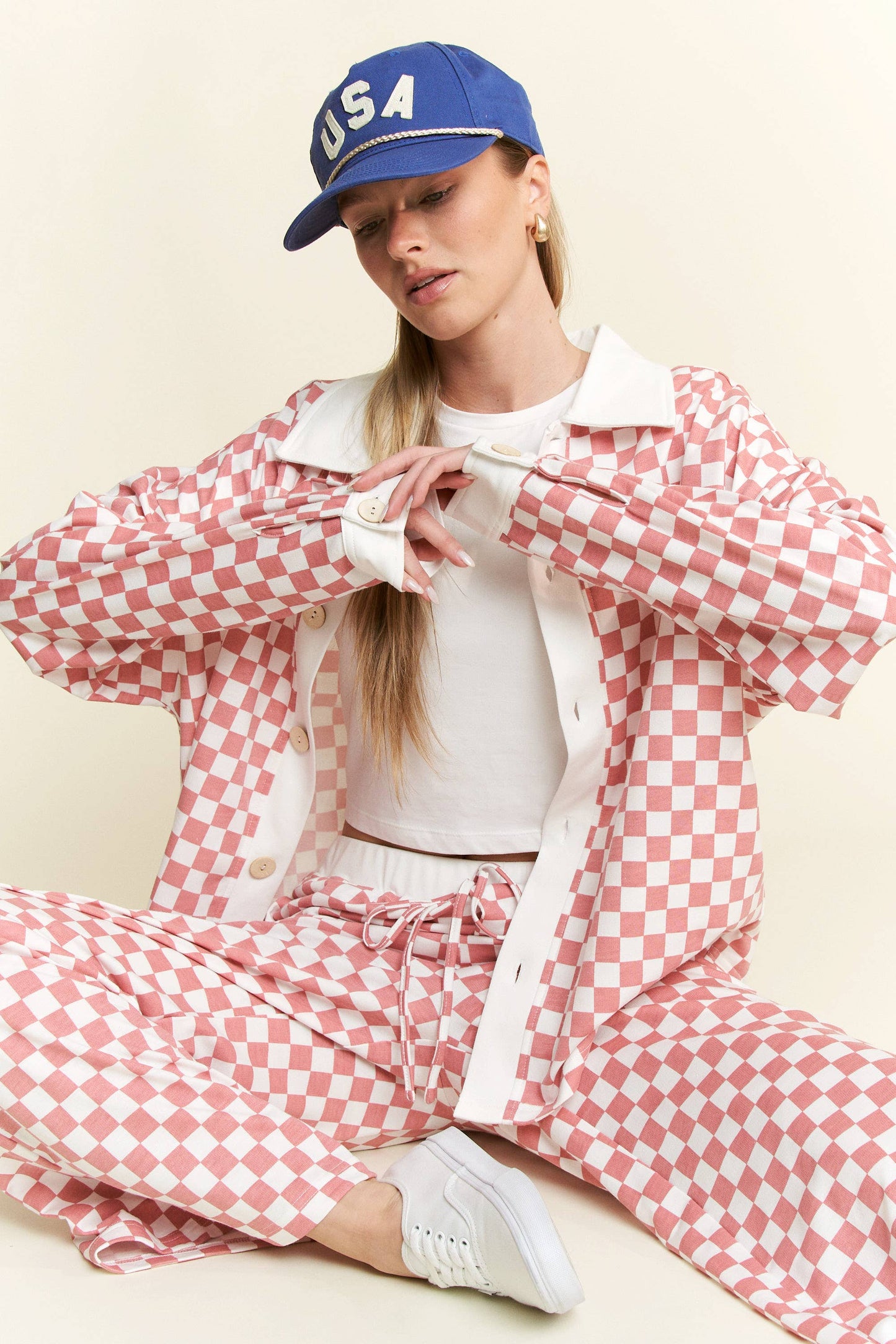 CHECKERED COLLARED BUTTON DOWN OVERSIZED TOP JJT6371