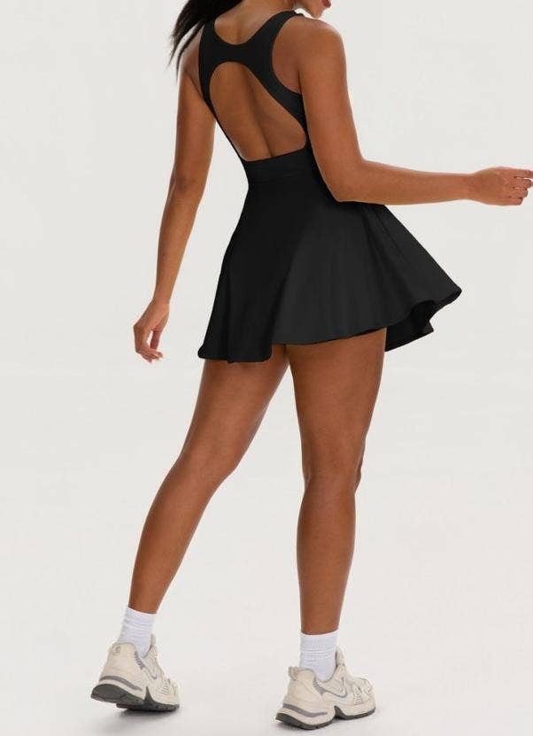 Athletic Tennis Dress Set Built In Shorts Open Back