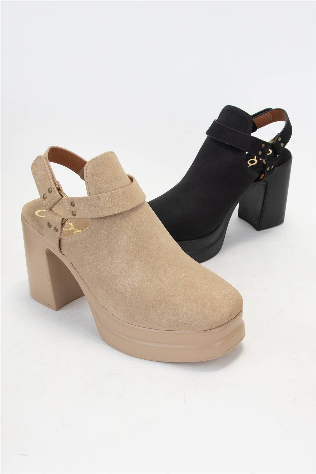 Black Slingback Cutout Platform Bootie Chunky Block Heel