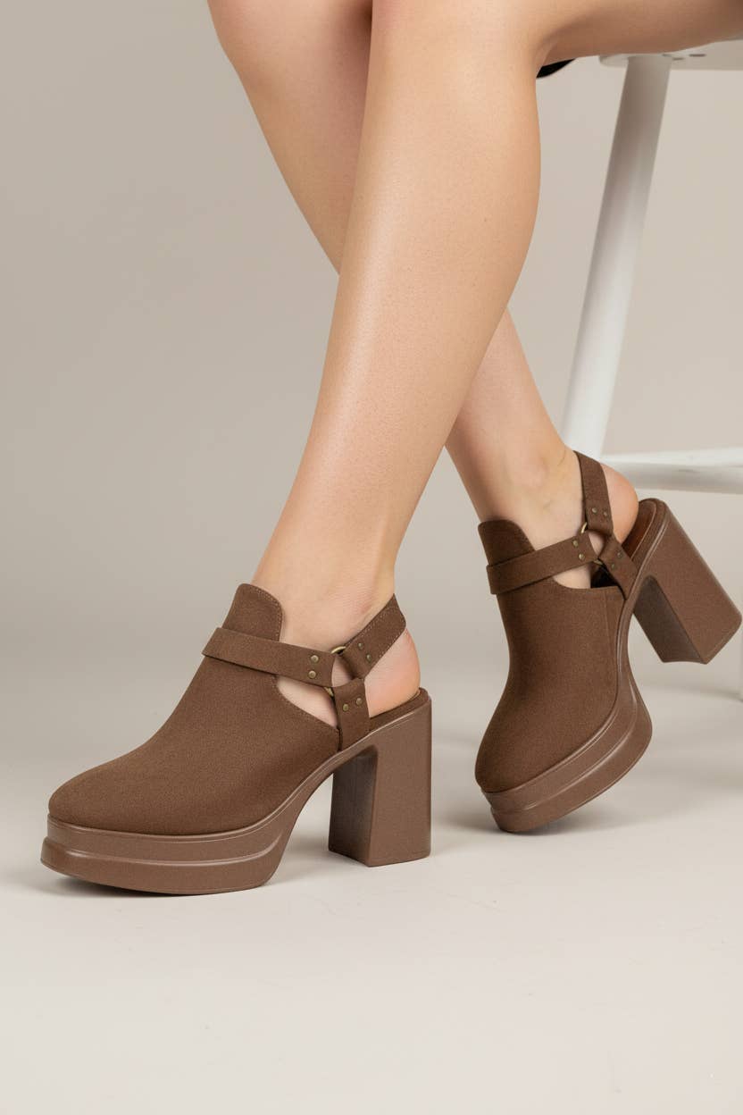 Black Slingback Cutout Platform Bootie Chunky Block Heel