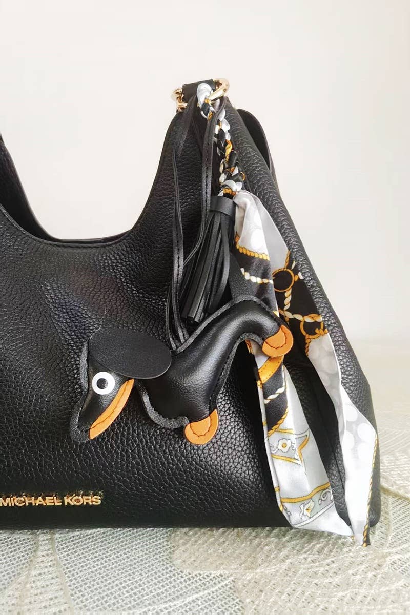 Dachshund Leather Bag Charm Fringed Bag Accessory