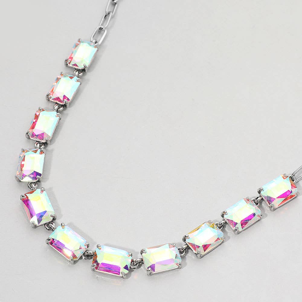 J21. Cushion Rectangular Stone Cluster Link Evening Necklace