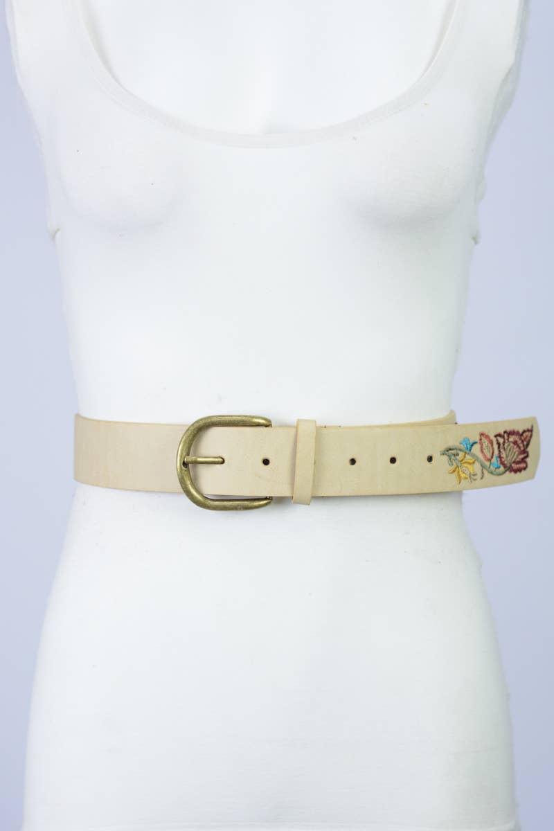Flower Embroidered Statement Belt