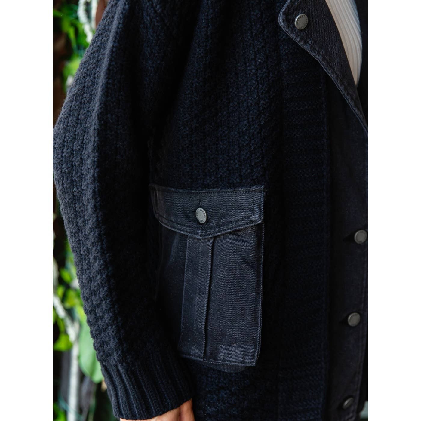 Knit Body Denim Layerd Jacket: Grey / Denim / M