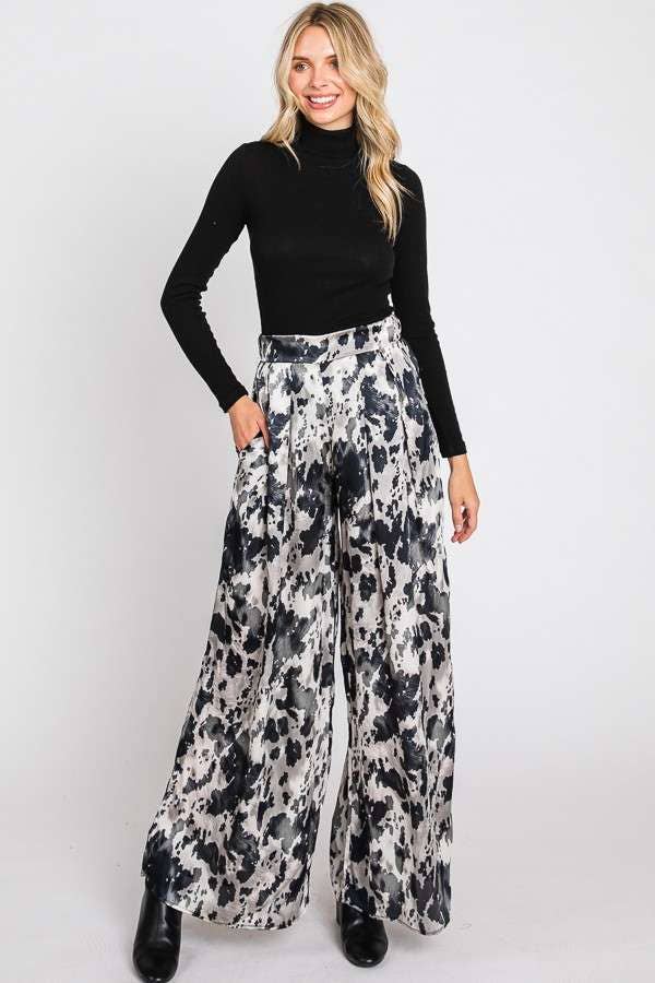 ANIMAL PRINT WIDE LEG PANTS