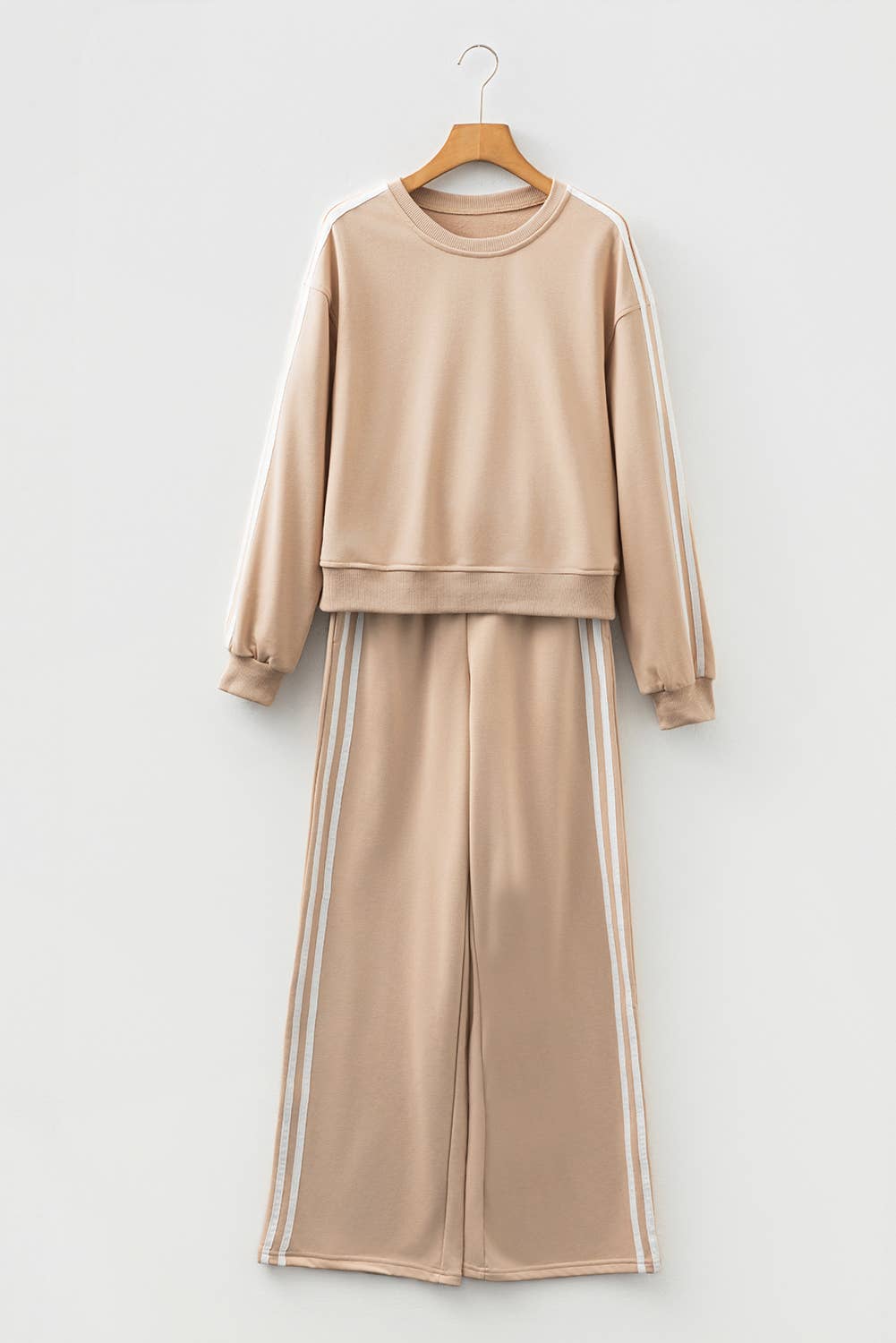 Striped Detail Pullover Elastic Sweatpants 2pcs Outfit