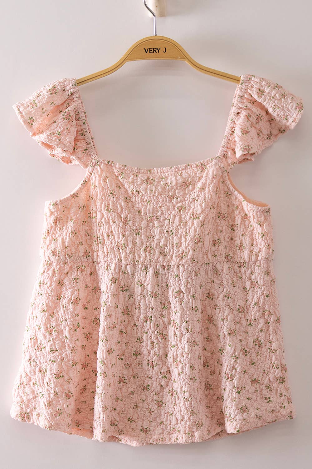 NT12515-Romantic Floral Ruffle Sleeve Babydoll Top