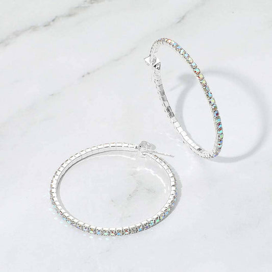 40mm Rhinestone Paved Hoop Earrings: AB,Silver