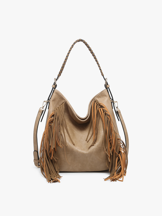 Sav Distressed Hobo Bag w/ Fringe Detail