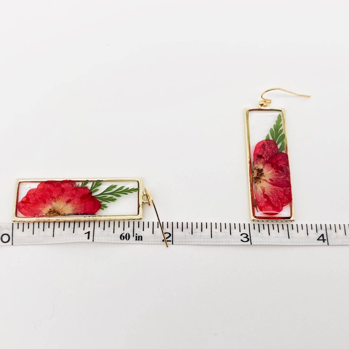 Rose & Ferns Genuine Dried Flowers Rectangular Earrings -PDF