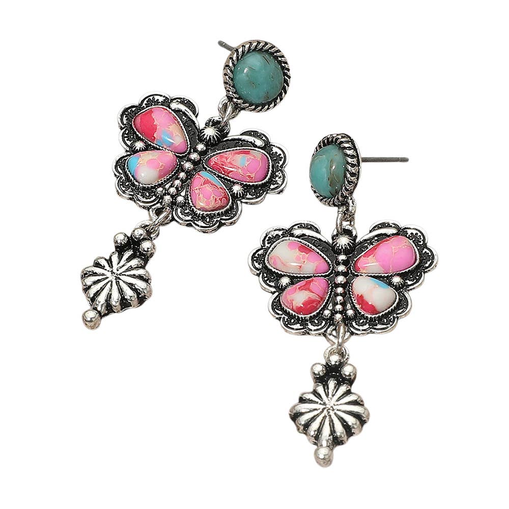 Vintage Boho Western Butterfly Drop Earrings