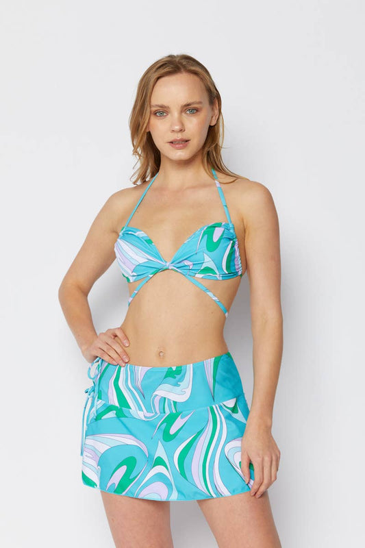 Triangle bandeau 3 pieces swim w/ wrap skirt, SPB324-SWGRN