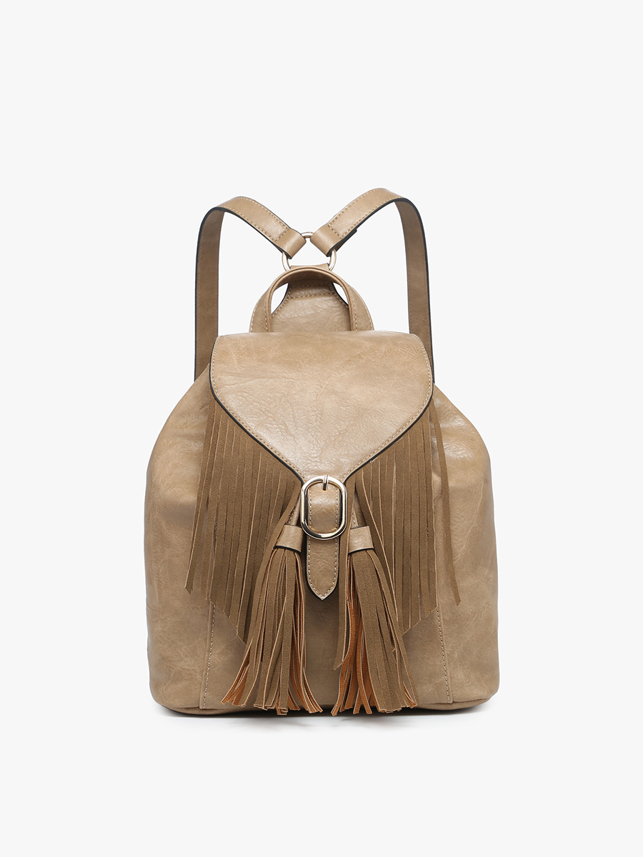 BP2349 Jewel Distressed Bucket Backpack w/ Fringe