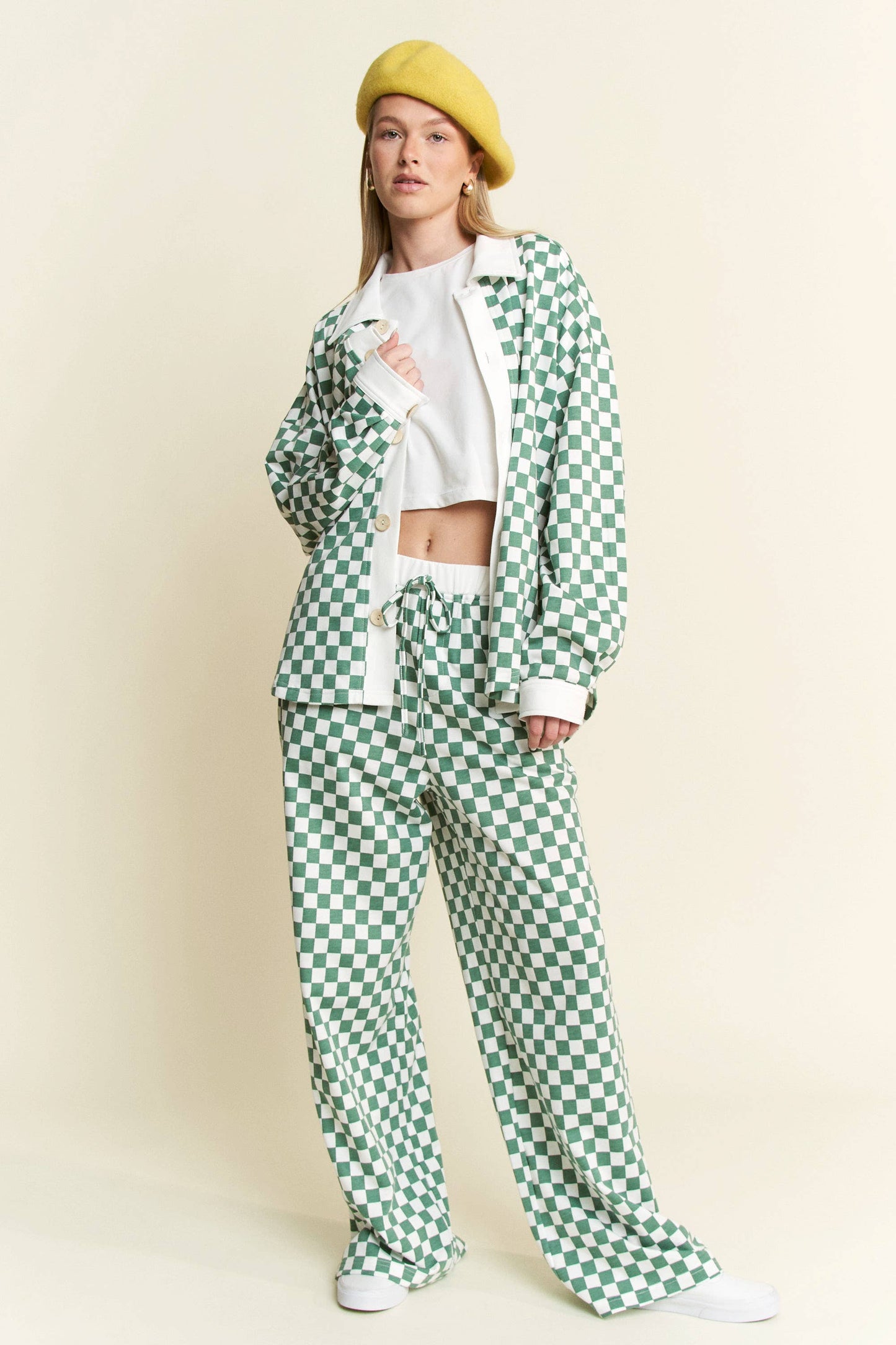 CHECKERED COLLARED BUTTON DOWN OVERSIZED TOP JJT6371