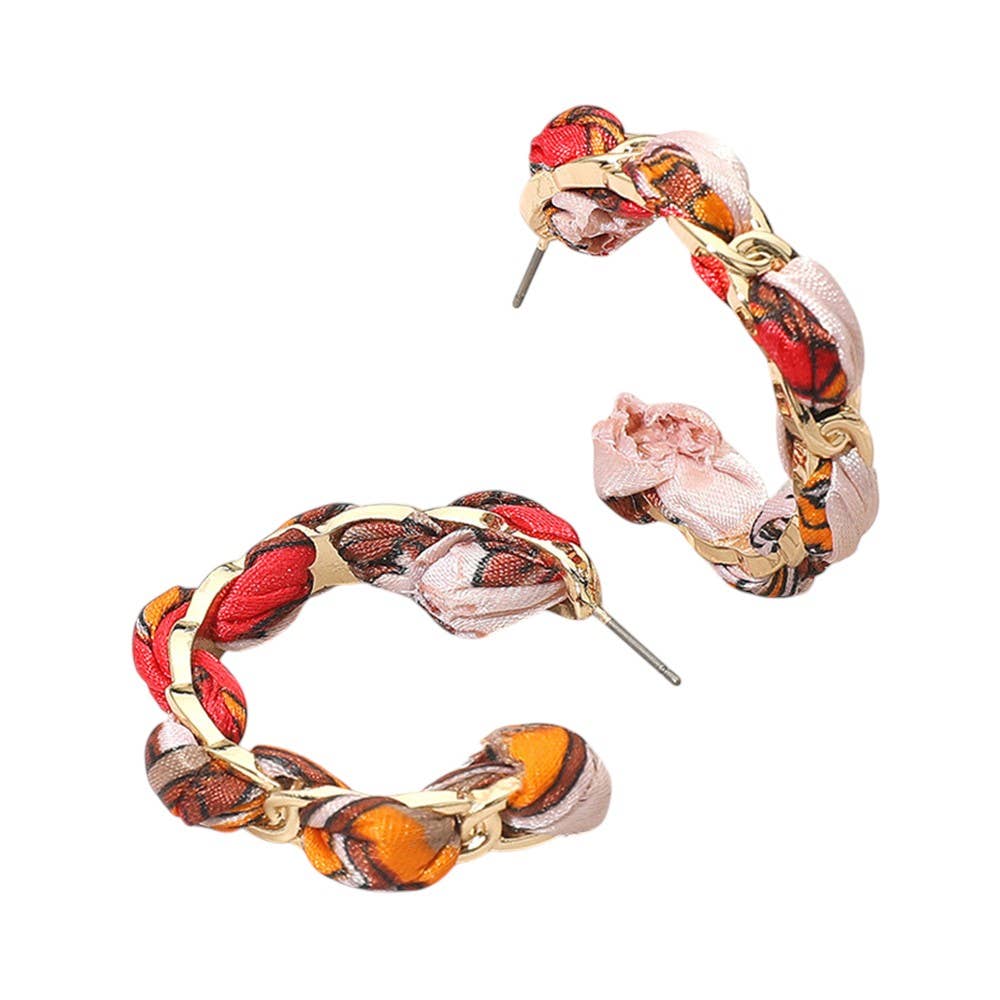 Boho Braided Scarf Fabric Hoop Earrings: Black,Gold