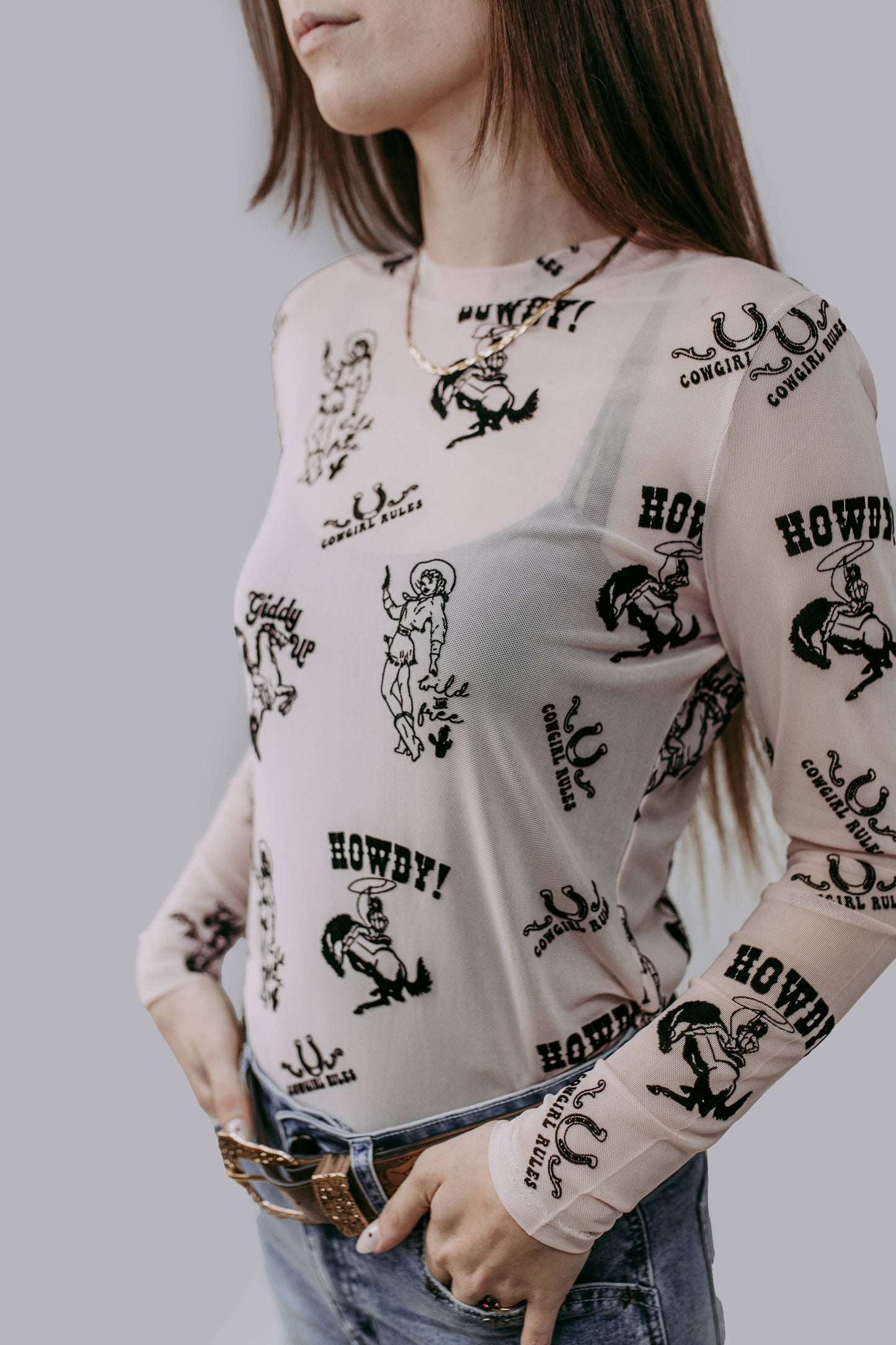 MK727 Giddy Up Velvet Mesh Top