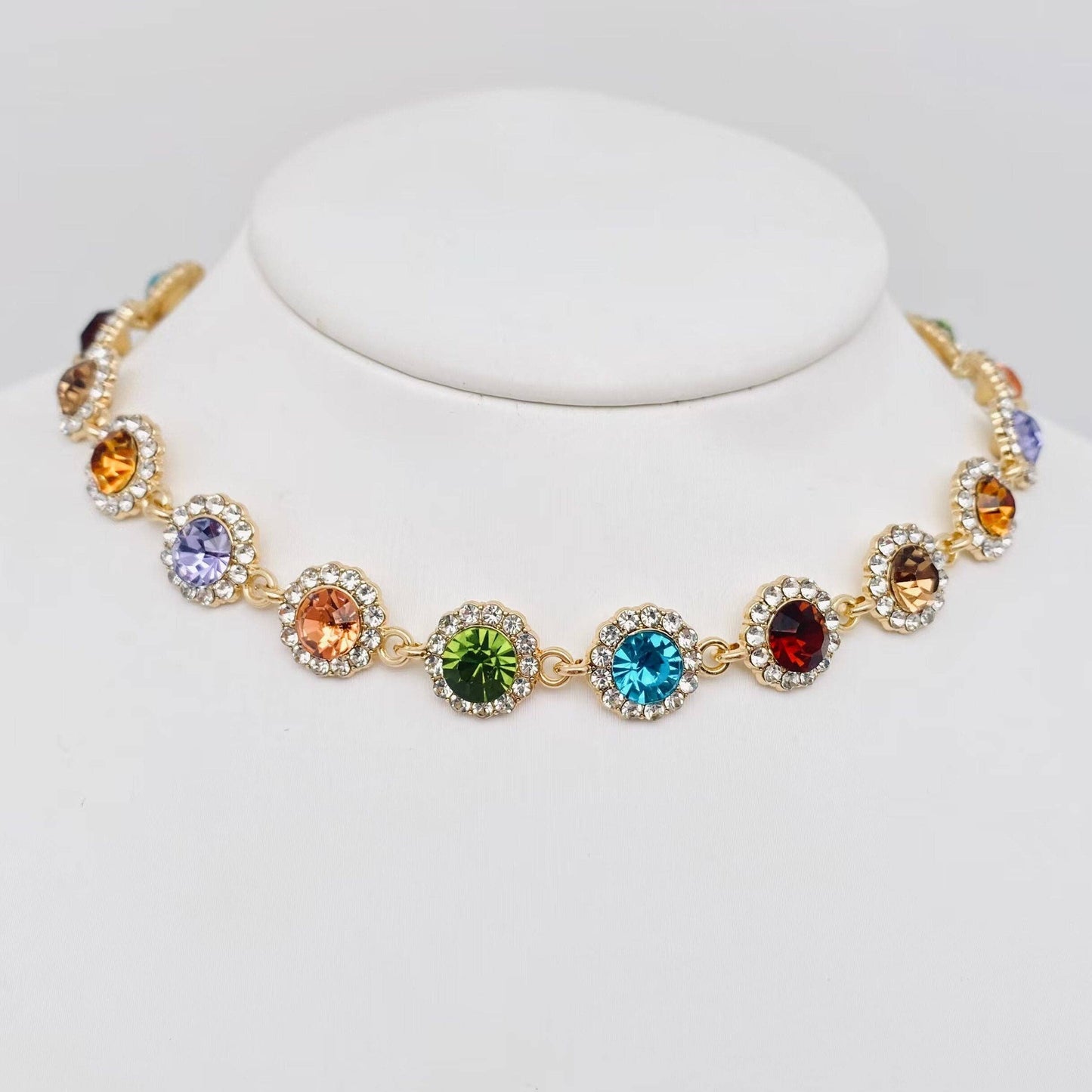 M6. Colored Rhinestone Chain Choker Necklace