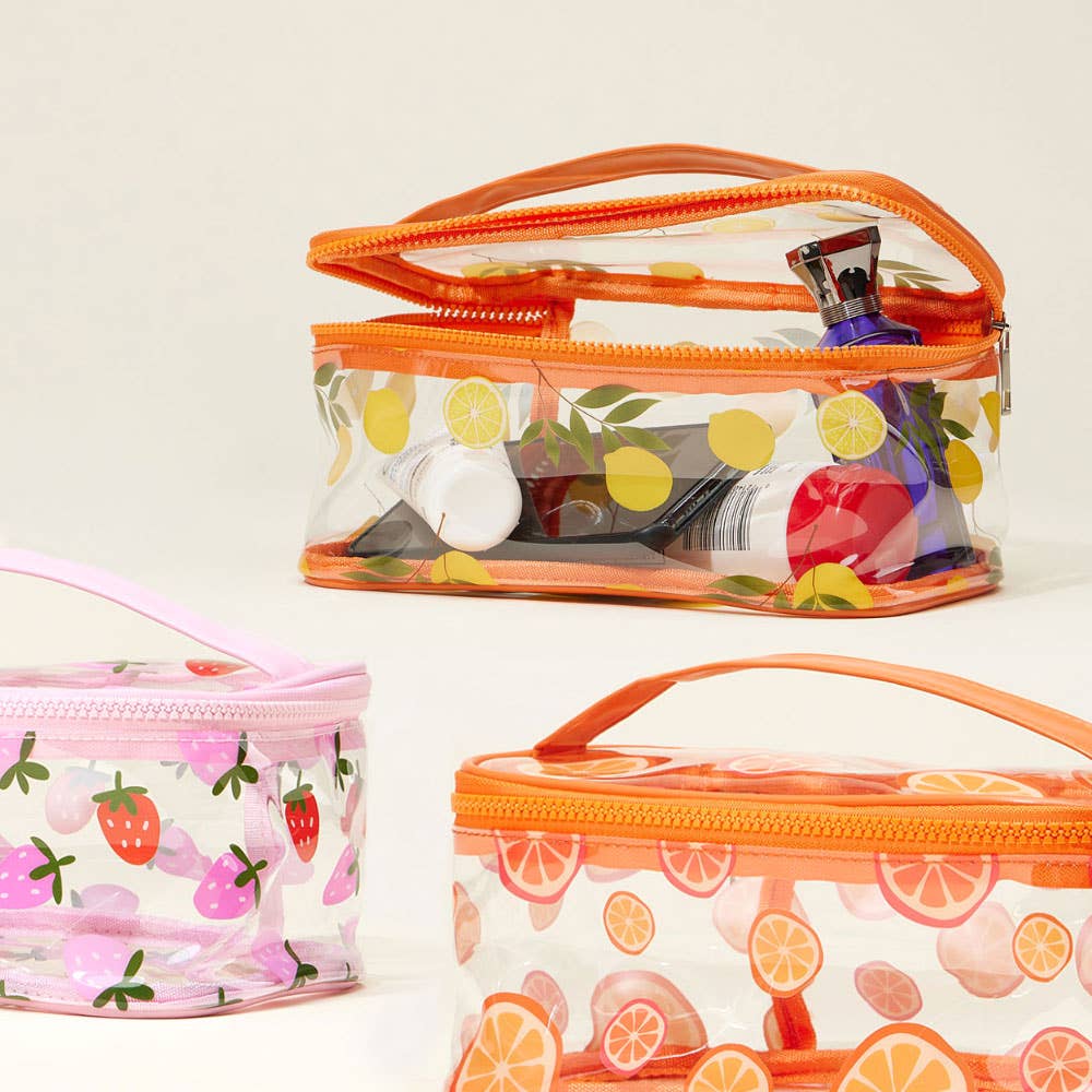 Top Handle Fruit Pattern Transparent Cosmetic Pouch Bag