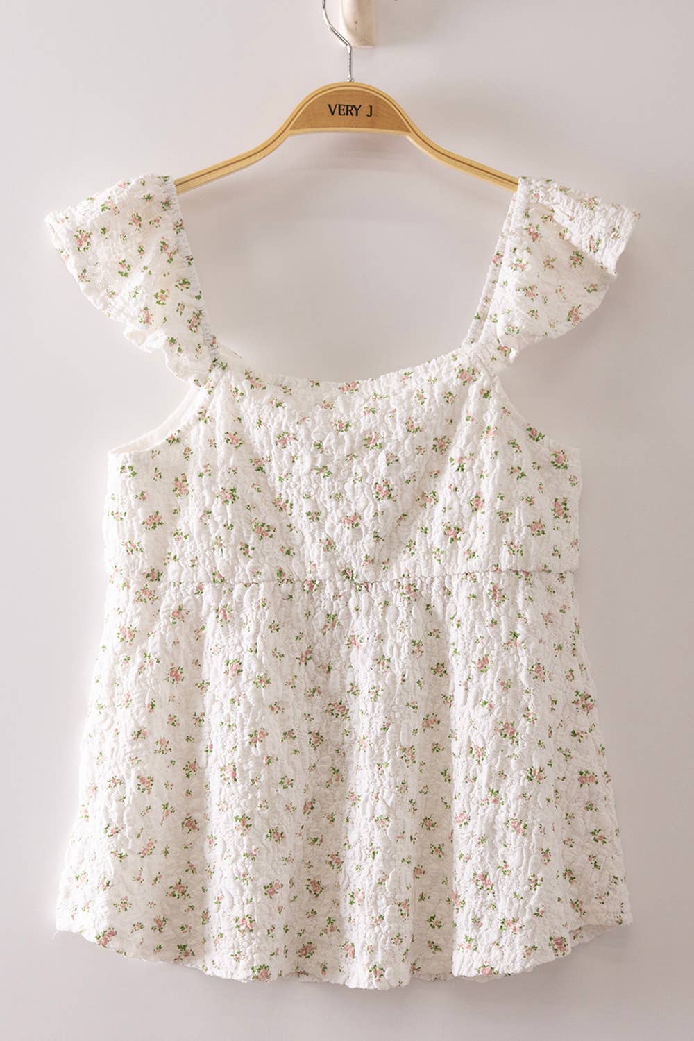 NT12515-Romantic Floral Ruffle Sleeve Babydoll Top