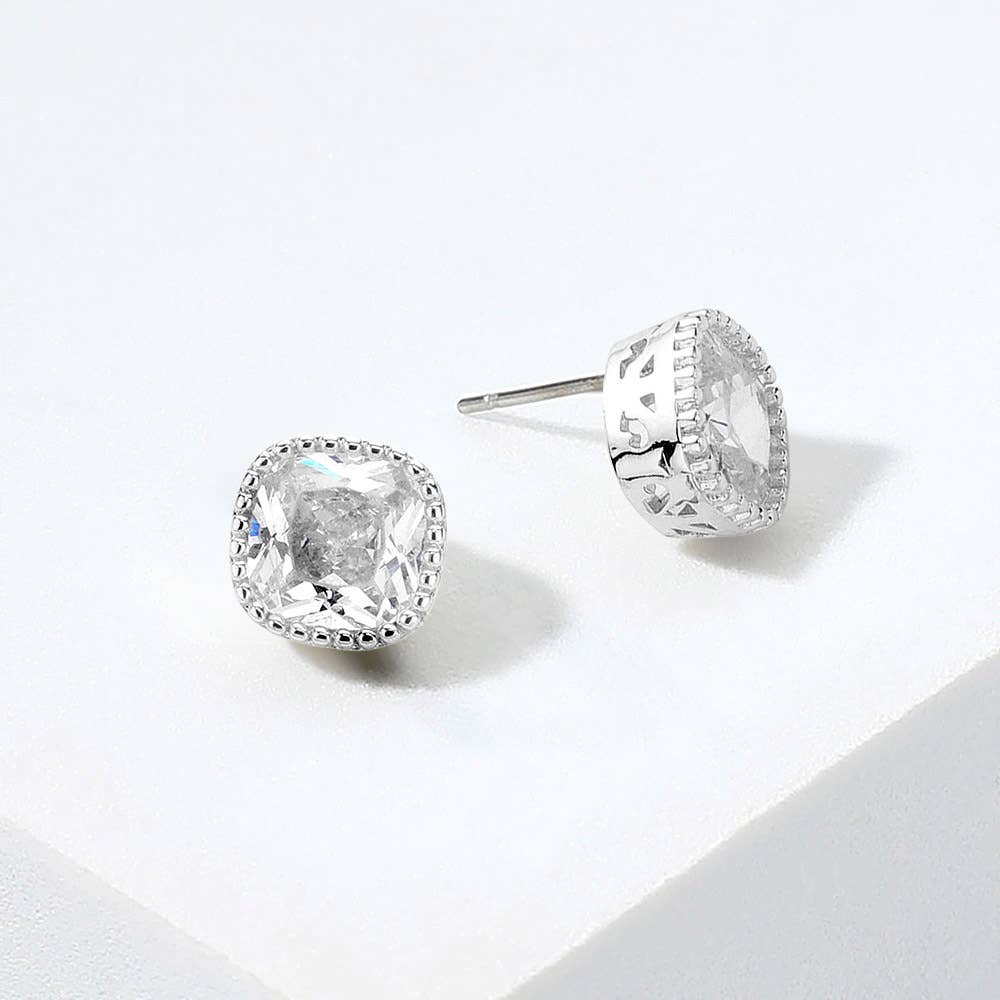 14K Gold Plated Square CZ Stone Stud Earrings