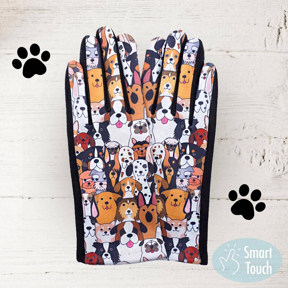 Dog Pattern Printed Smart Touch Gloves: 3-GRY-MT