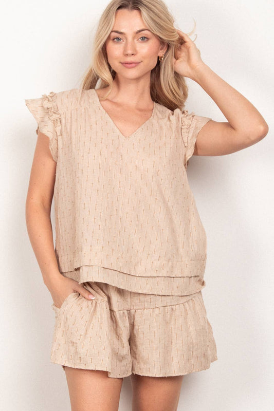 NT11539SET-Solid Cotton Woven Cute Top & Shorts Set