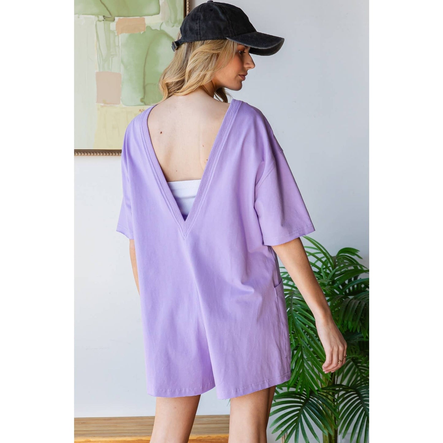 Short Sleeve Knit Open Back Romper