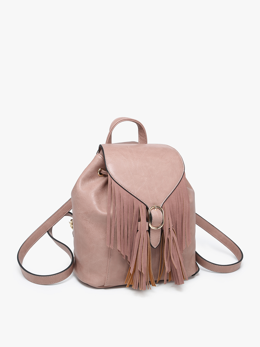 BP2349 Jewel Distressed Bucket Backpack w/ Fringe