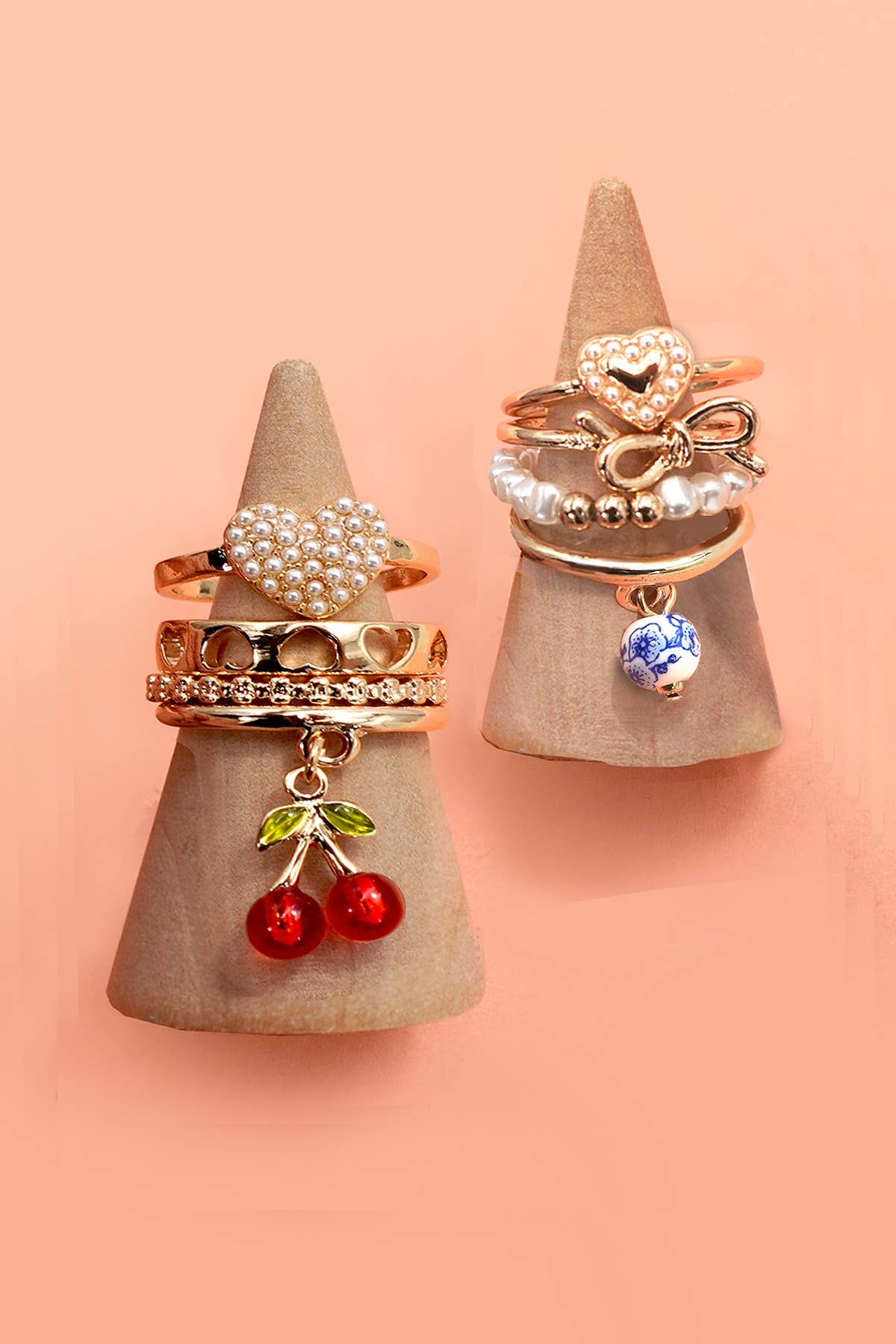 LAYERED MULTI CHERRY PORCELAIN STACKABLE RING SET | 80R055