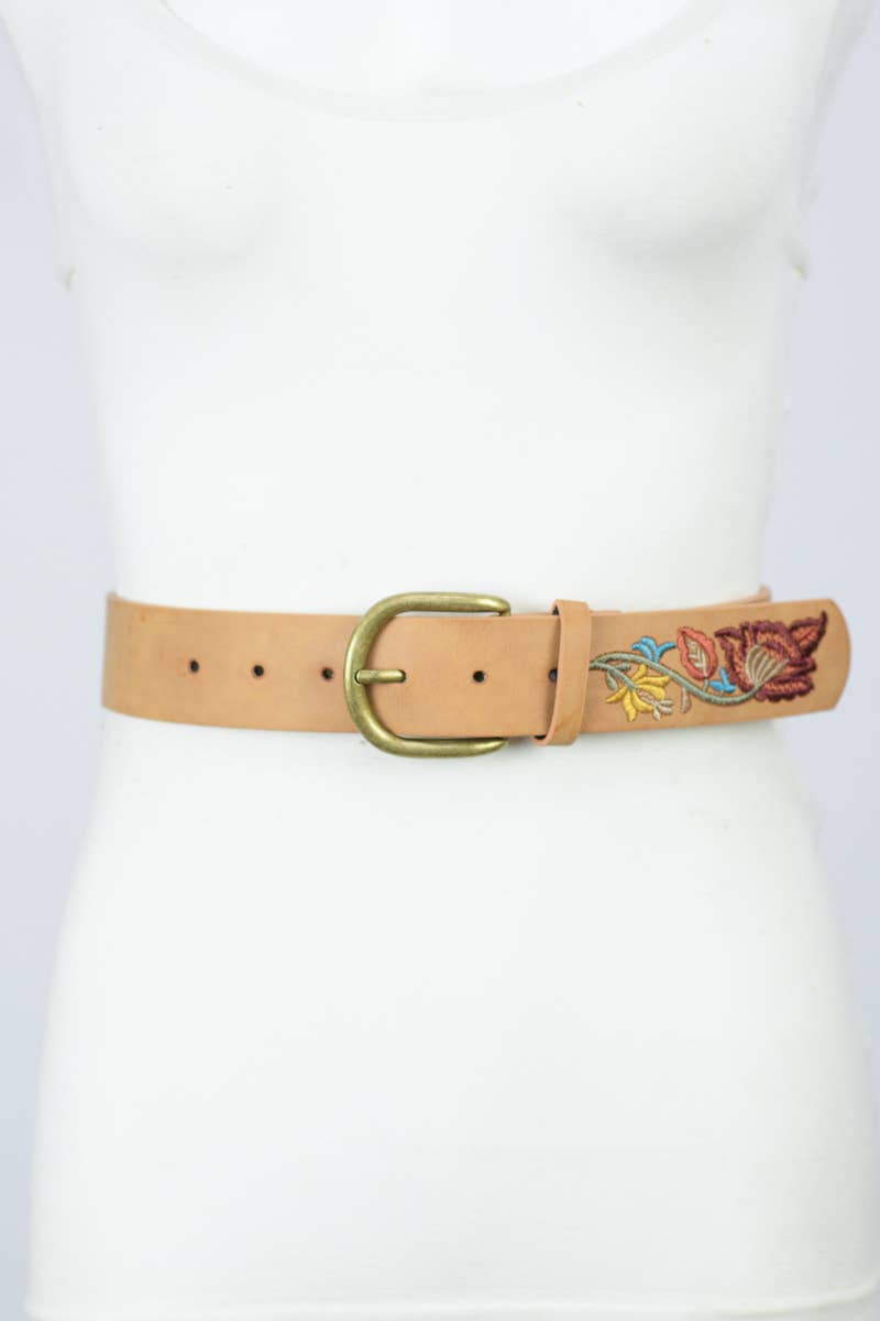 Flower Embroidered Statement Belt