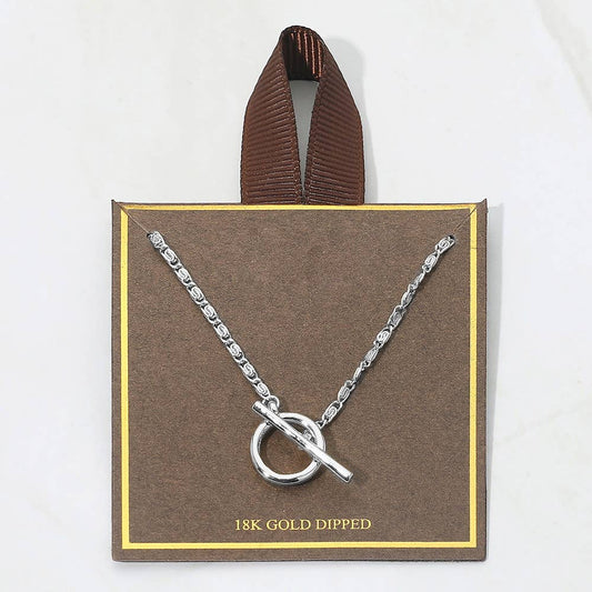 18K Gold Dipped Toggle Pendant Necklace: Rhodium