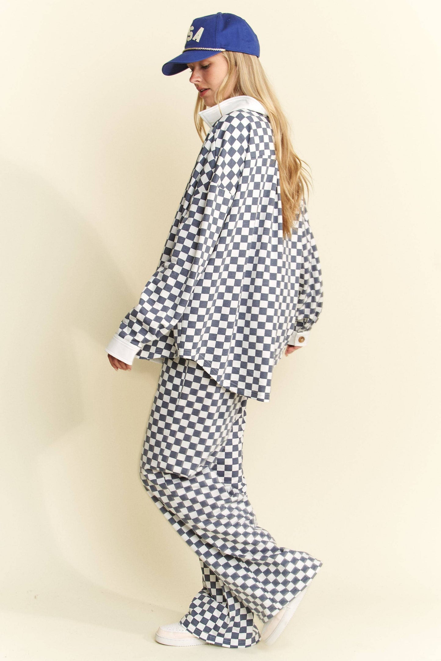 CHECKERED COLLARED BUTTON DOWN OVERSIZED TOP JJT6371