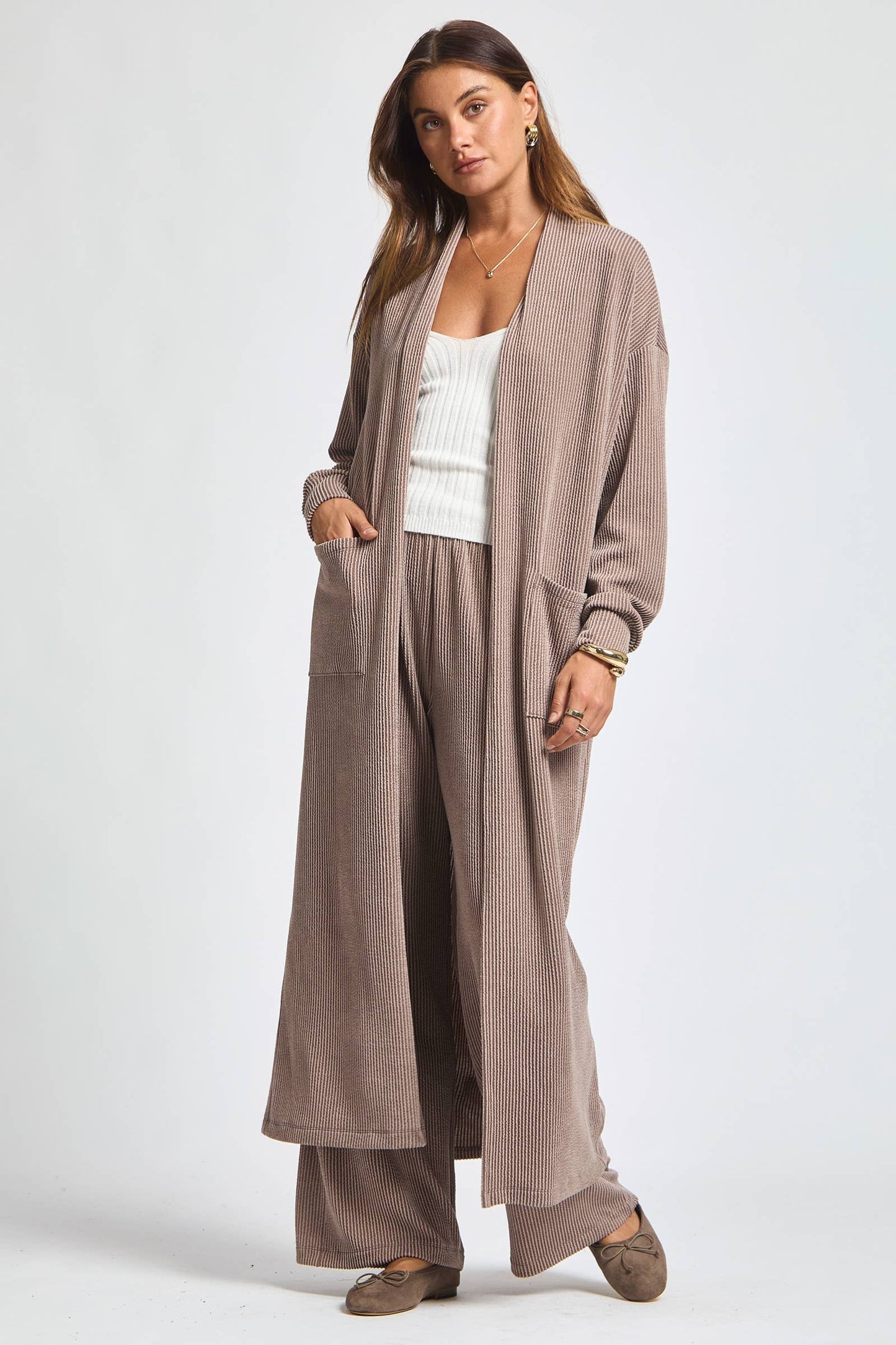 Longline Cardigan + Relaxed Pants 2 Piece: RED / S