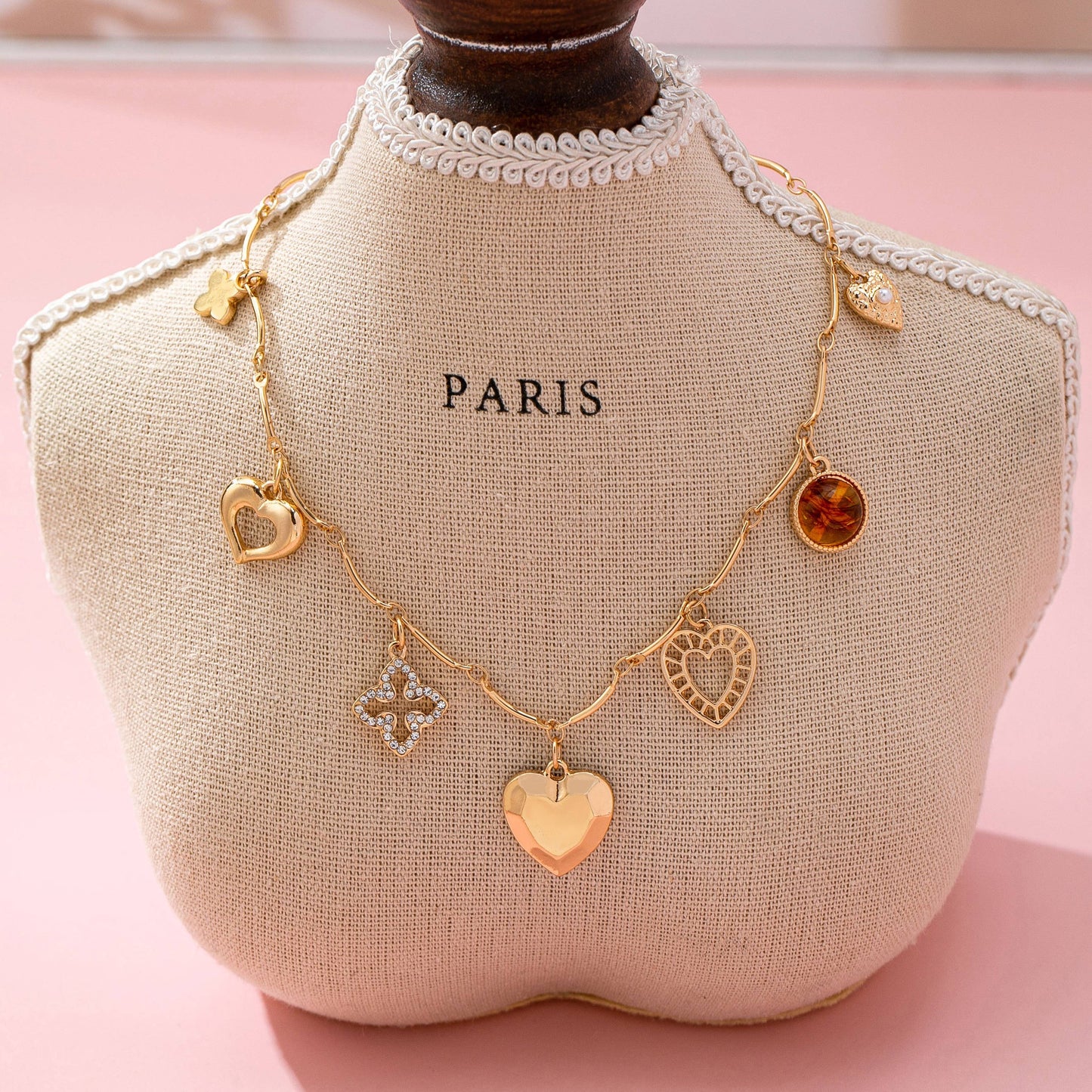 CHARM NECKLACE-HEARTS CLOVER STONE | 80N92688