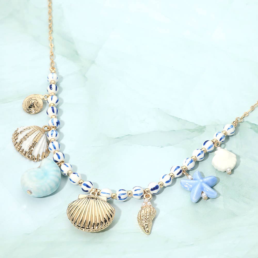 J12. Ocean Inspired Pendant Coastal Charm Beaded Necklace