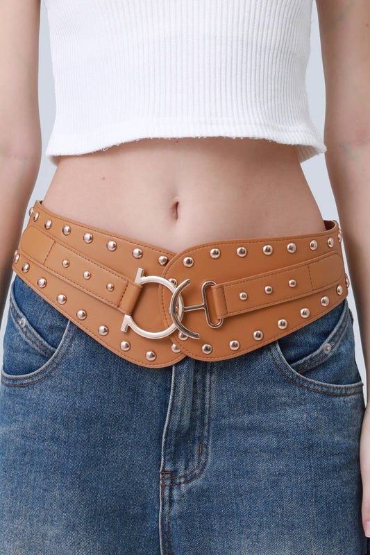 Bohemian Wide Leather Belt – Studded Ethnic Waist Cincher