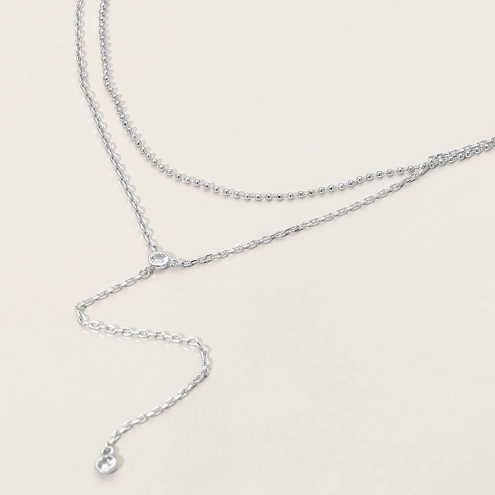 Dropped Round Stone Double Layered Y Necklace