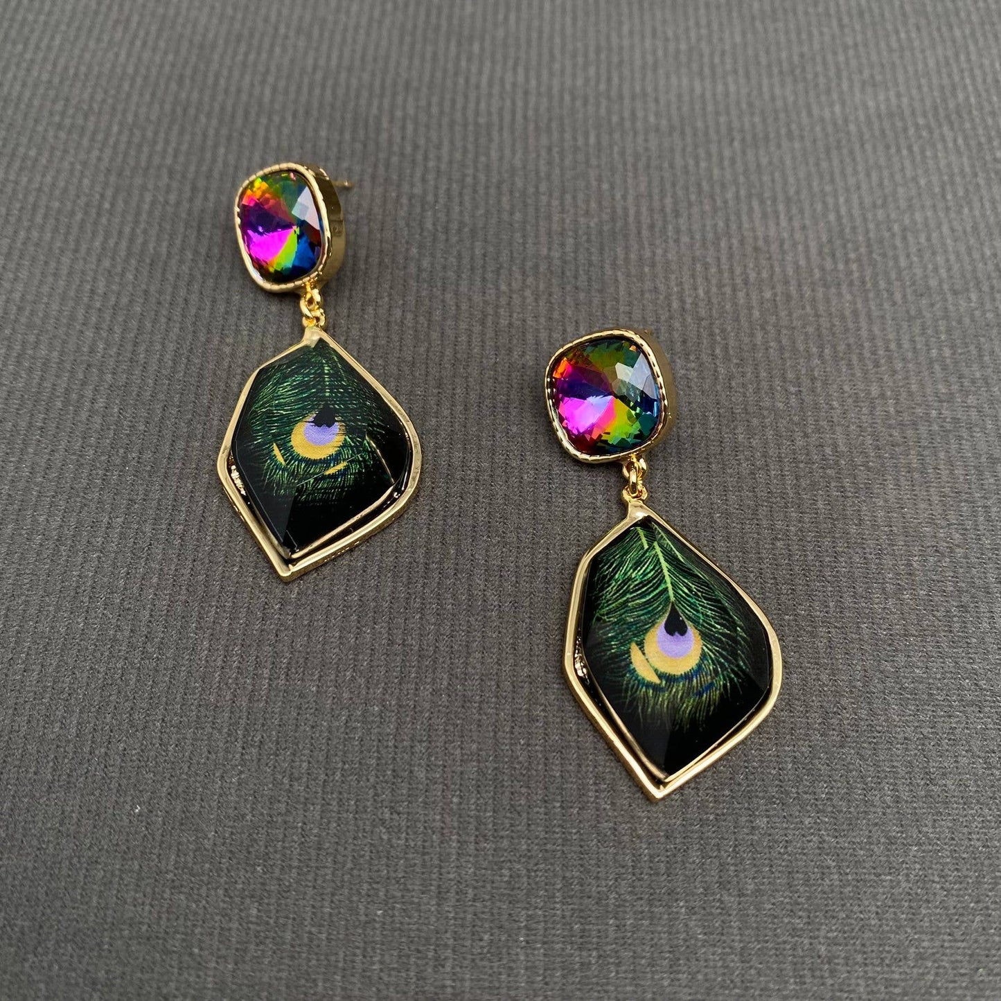 M5. Colored Rhinestone Peacock Dangle Earrings