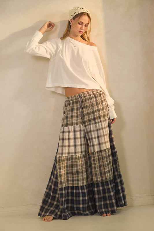 Relaxed Patchwork Pants: Taupe Combo / M