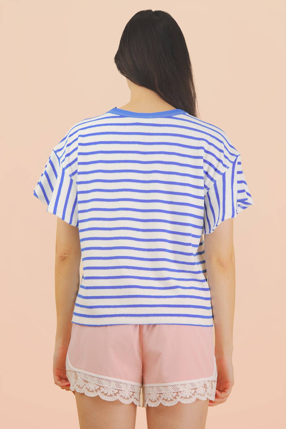 Blue Oversized Ruffle Sleeve Casual Stripe Knit Top