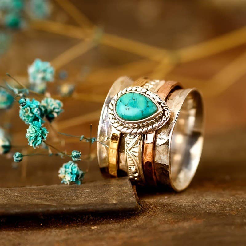 Teardrop Natural Stone Ring | 40R116: TURQ