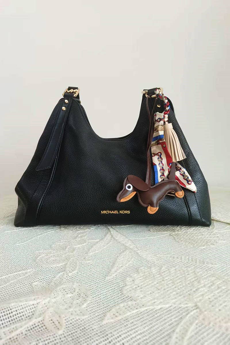 Dachshund Leather Bag Charm Fringed Bag Accessory